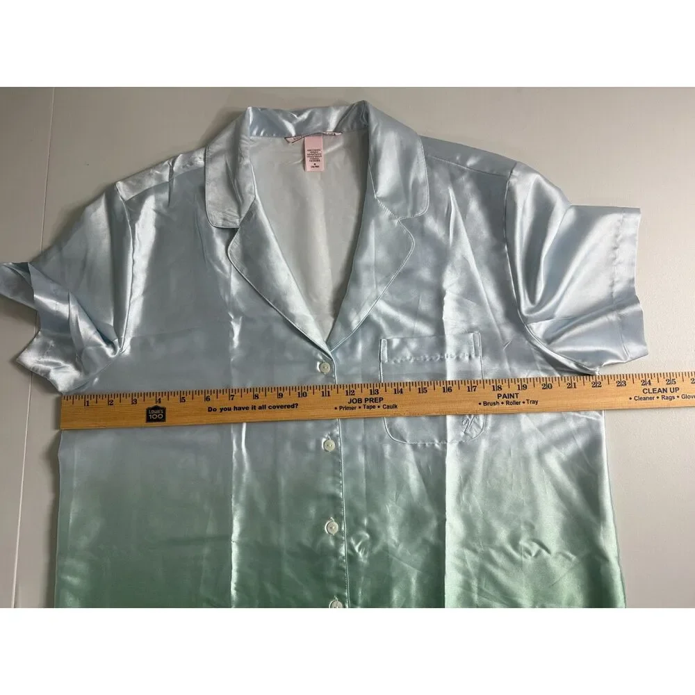 Victoria's Secret Women's Sea Glass Ombre Satin Pajama Top Button Front Size M